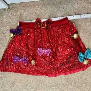 Love on a Hanger Red Sequin Mini Skirt with Bow Accents